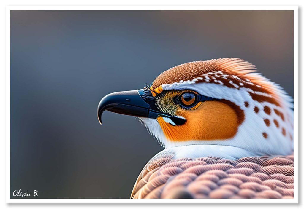 Profil d&#039;un Rapace Imaginaire - Oiseau d&#039;exception à la tête blanche et masque orange vibrant, créé par l&#039;IA